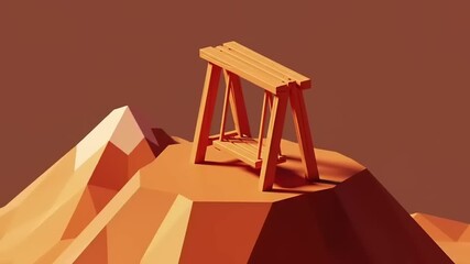 Low Poly Desert Landscape with Wooden Structures Animation Loop Concept Design