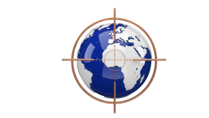 Globe with crosshairs isolated PNG on transparent background, world target concept for global strategy and international business