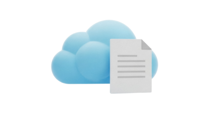Blue cloud with document PNG isolated on transparent background, cloud storage and data management concept for digital design