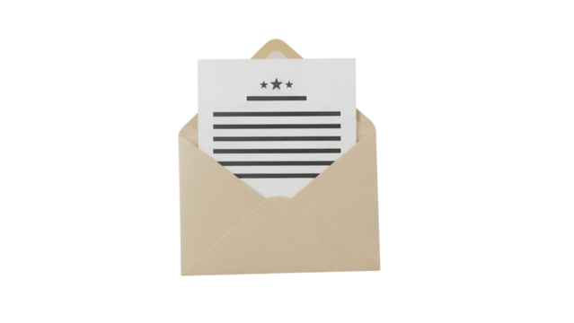Open envelope with letter isolated PNG, stationery with stars and lines on transparent background, mail correspondence for design use