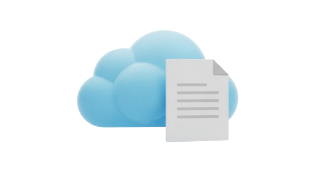 Blue cloud with document PNG isolated on transparent background, cloud storage and data management concept for digital design - Powered by Adobe