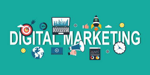 Naklejka premium Digital marketing word concepts banner with icon set
