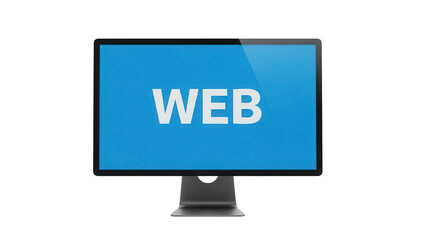 Modern computer monitor with the word WEB on screen isolated PNG, technology concept for website design and development on transparent background