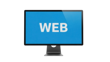 Modern computer monitor with the word WEB on screen isolated PNG, technology concept for website design and development on transparent background