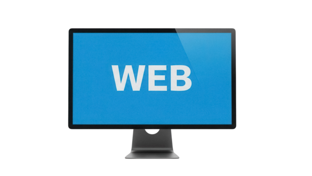 Modern computer monitor with the word WEB on screen isolated PNG, technology concept for website design and development on transparent background