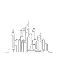 Fototapeta premium Dense City Skyline with Skyscrapers in Single Line Art