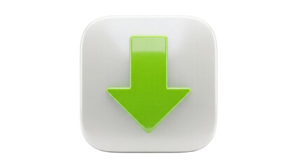 Green download arrow in a rounded square button isolated PNG, symbol for downloading content from the internet or saving files