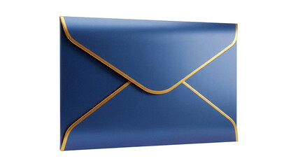 Elegant blue envelope with gold trim isolated PNG, stylish stationery for invitations and greetings on transparent background © James