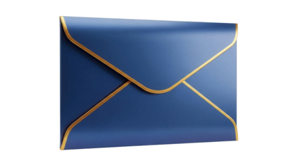 Elegant blue envelope with gold trim isolated PNG, stylish stationery for invitations and greetings on transparent background