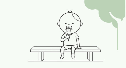 Illustration of a Child Enjoying Ice Cream on a Bench.
