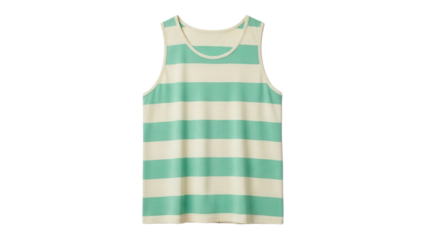 Striped tank top PNG isolated on transparent background, casual summer apparel for vacation and beach wear, light green and beige stripes