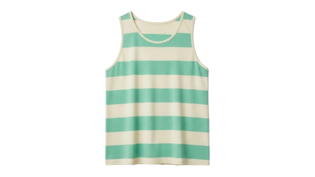 Striped tank top PNG isolated on transparent background, casual summer apparel for vacation and beach wear, light green and beige stripes