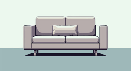 Stylized TwoSeater Sofa with Lumbar Pillow in Neutral Tones.