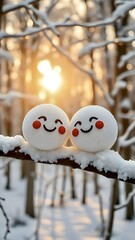 Two hearts in the snowy winter forest