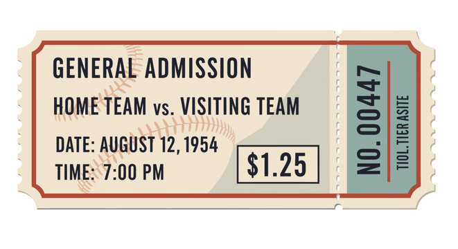 Vintage Baseball Ticket General Admission Home vs Visiting Team August 12 1954.