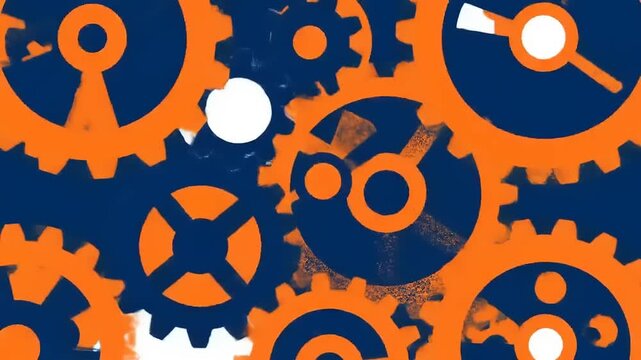 Energetic orange and blue gear pattern animated background in motion graphic
