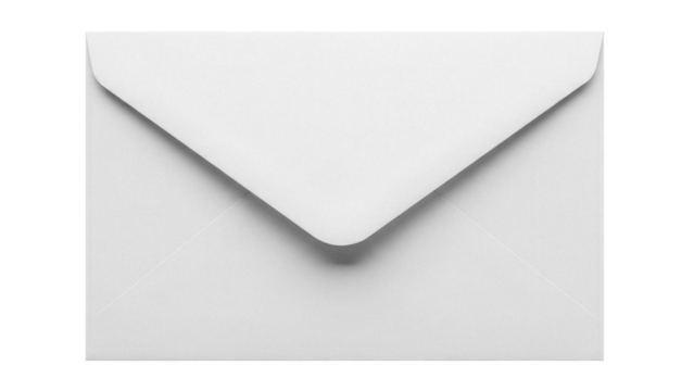 Blank white envelope PNG isolated on transparent background, stationery for sending letters and invitations