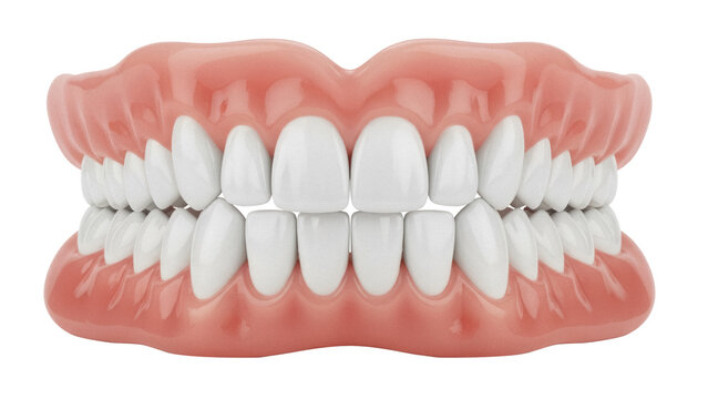 Complete set of dentures isolated PNG, upper and lower artificial teeth for seniors on transparent background, dental prosthesis for tooth replacement
