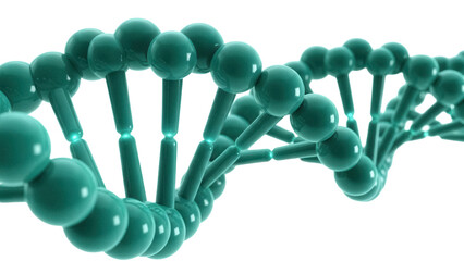 Green DNA molecule isolated PNG, double helix structure on transparent background for science, medicine, and genetic research