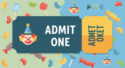 Admit One Ticket Featuring a Clown Illustration for Event Entry. © SuryaAji
