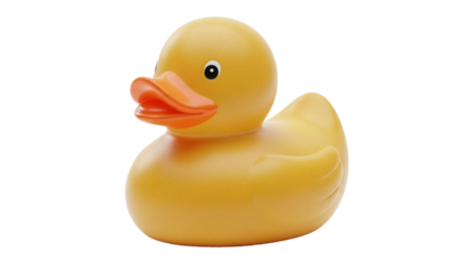 Yellow rubber duck isolated PNG, classic bath toy for kids and collectors, cute and cheerful design on transparent background