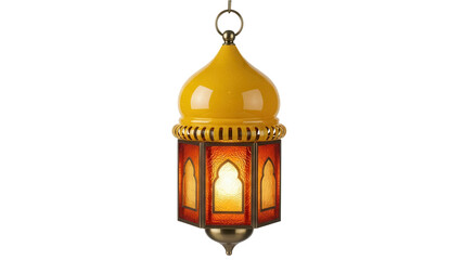 Ornate yellow and orange lantern PNG isolated on transparent background, vintage style hanging light for Ramadan and Middle Eastern decor © James