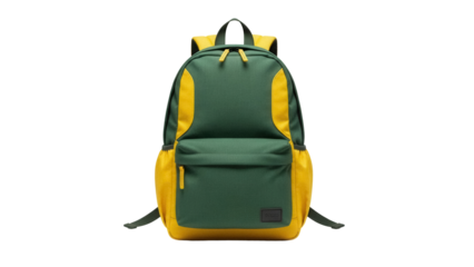 Green and yellow backpack PNG isolated on transparent background, stylish school bag for students and outdoor adventures