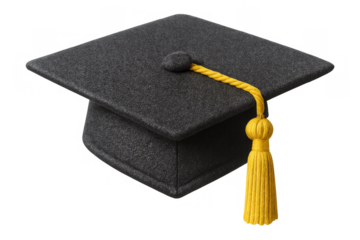 Graduation mortarboard cap with golden yellow tassel signifying academic achievement, education milestone, and success
