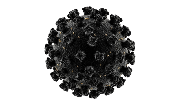 Detailed coronavirus virion PNG isolated on transparent backdrop, COVID-19 pathogen with spikes for medical and scientific use