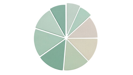 Pastel pie chart PNG isolated on transparent background, data visualization element with soft green and beige segments for infographics