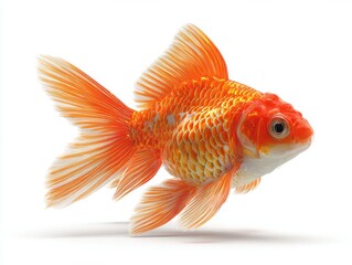 Fototapeta premium Golden Fish With Orange Scales And White Body In White Background