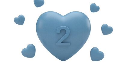 Blue heart with number 2 isolated PNG on transparent background, love and romance concept for Valentine s Day and anniversary