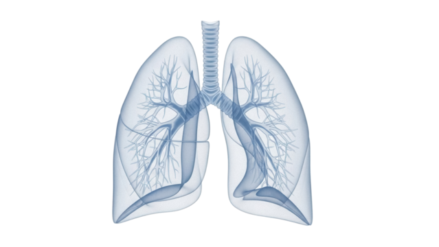 Human lungs anatomy PNG isolated on transparent background, detailed medical diagram of respiratory system for healthcare and education