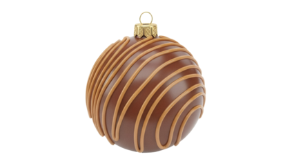 Chocolate Christmas ball PNG isolated on transparent background, festive holiday ornament with caramel swirl for seasonal design