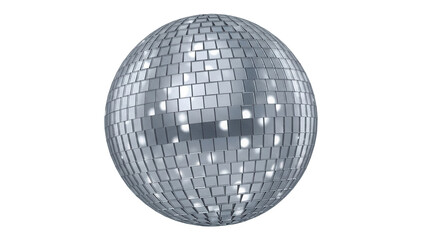 Shiny disco ball isolated PNG on transparent background, mirror ball for party, dance, celebration, and entertainment events, retro and vintage style