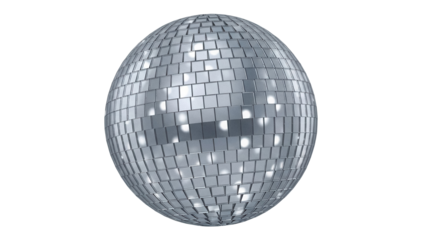 Shiny disco ball isolated PNG on transparent background, mirror ball for party, dance, celebration, and entertainment events, retro and vintage style