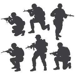 Tactical Soldiers Silhouette in Combat Formation Military Vector Illustration
