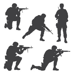 Tactical Soldiers Silhouette in Combat Formation Military Vector Illustration