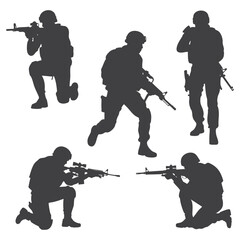 Tactical Soldiers Silhouette in Combat Formation Military Vector Illustration