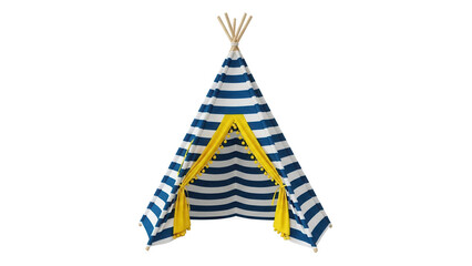 Blue and white striped teepee tent isolated PNG, kids playhouse for indoor and outdoor fun on transparent background © James