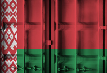 Shipping container with Belarus national flag overlay