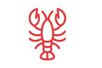 Lobster line art icon symbolizing seafood, ocean cuisine, luxury dining, and marine life with simple red drawing