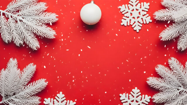 Festive christmas background with white decorations on red