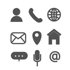 Set of business, communication and web icons.Email, User, Home, message, location, microphone, web and phone.Symbols for website or app.Sign, symbol, icon and logo.Flat design.Vector illustration.