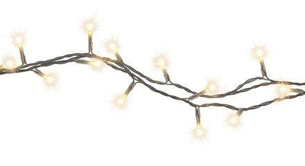 String of small, twinkling warm white lights on dark wire against a clean white backdrop