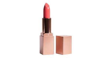 Coral lipstick isolated PNG on transparent background, beauty product for makeup and cosmetics,...