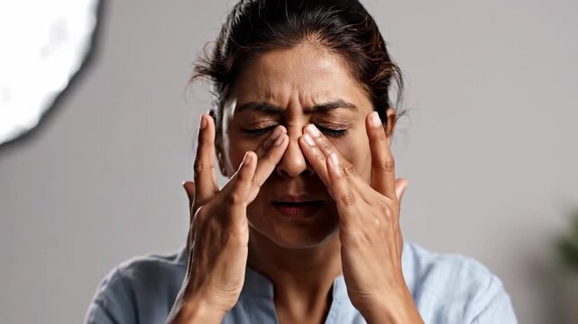 Woman Expresses Anxiety and Stress Through Various Facial Expressions in Close-Up View
