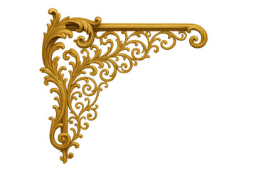 Golden ornate corner ornament creating a decorative baroque filigree frame with vintage design on transparent background