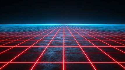 Abstract background with red and blue neon grid perspective