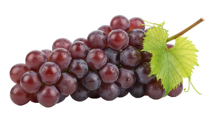 Fresh red grapes with leaf isolated PNG, juicy fruit on transparent background for healthy eating and summer designs